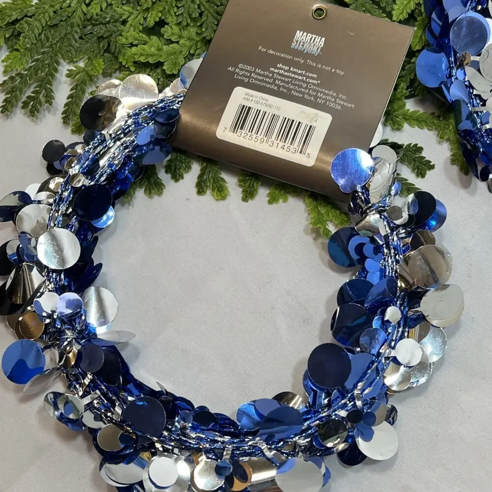 Vintage 2003 Martha Stewart Fancy Wire Garland First Snowfall Blue Circles 50ft